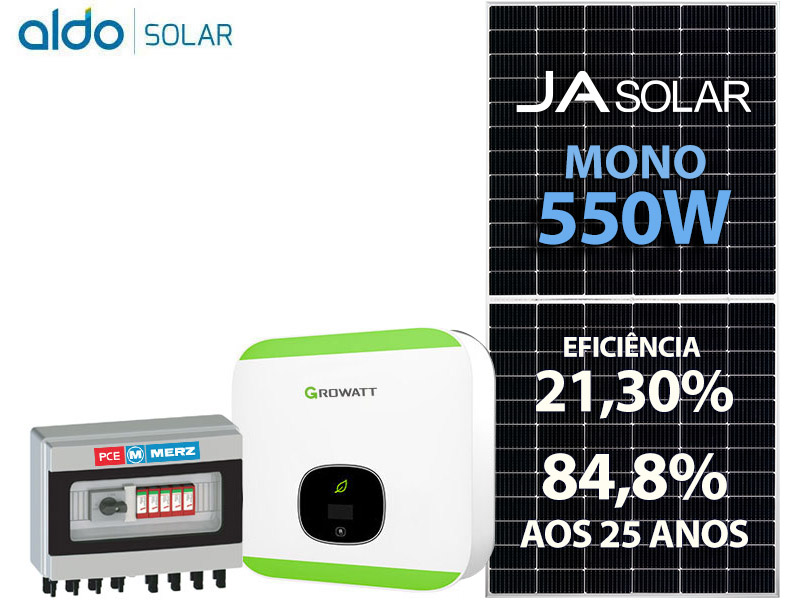 GERADOR DE ENERGIA SOLAR GROWATT SEM ESTRUTURA ALDO SOLAR ON GRID GF 4,4KWP JA DEEP BLUE MONO 550W MIN 5KW 2MPPT MONO 220V GF 4,4KWP JA DEEP BLUE MONO 550W MIN 5KW 2MPPT MONO 220V 0