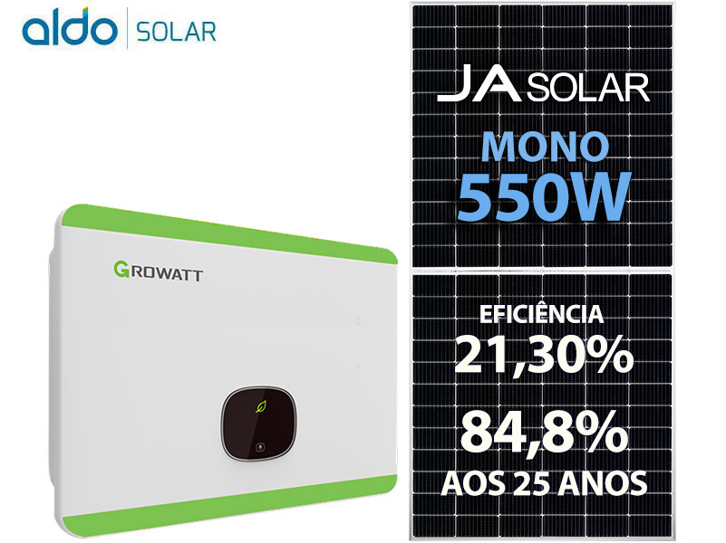 GERADOR DE ENERGIA SOLAR GROWATT SEM ESTRUTURA ALDO SOLAR ON GRID GF 31,9KWP JA DEEP BLUE MONO 550W MID 30KW 3MPPT TRIF 380V GF 31,9KWP JA DEEP BLUE MONO 550W MID 30KW 3MPPT TRIF 380V 0