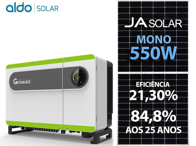 GERADOR DE ENERGIA SOLAR GROWATT ROSCA DUPLA METAL ROMAGNOLE ALDO SOLAR ON GRID GF 49,5KWP JA DEEP BLUE MONO 550W MAX 50KW 8MPPT TRIF 220V GF 49,5KWP JA DEEP BLUE MONO 550W MAX 50KW 8MPPT TRIF 220V 0