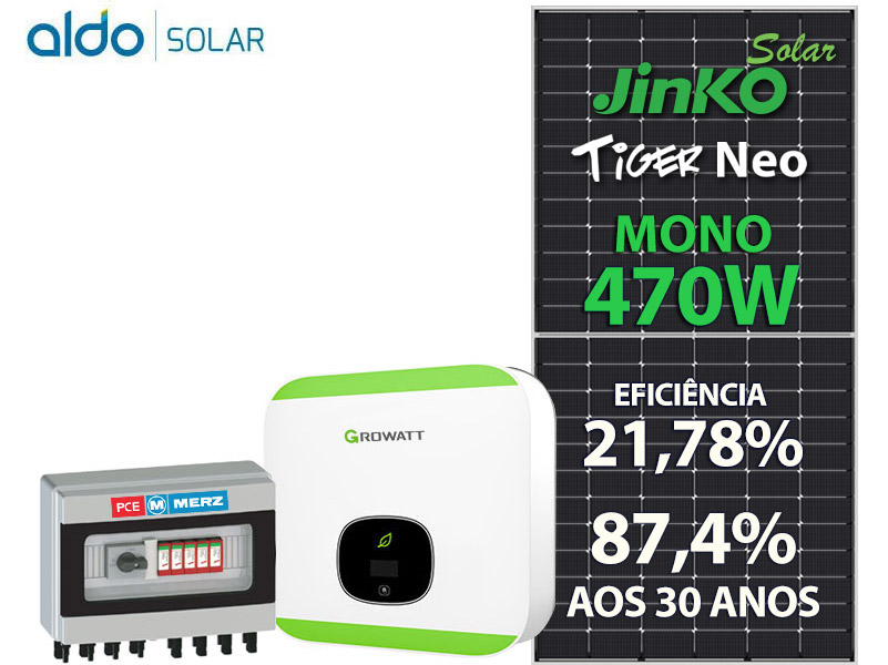 GERADOR DE ENERGIA SOLAR GROWATT ONDULADA ROMAGNOLE ALDO SOLAR ON GRID GF 5,64KWP JINKO TIGER NEO MONO 470W MIN 5KW 2MPPT MONO 220V GF 5,64KWP JINKO TIGER NEO MONO 470W MIN 5KW 2MPPT MONO 220V 0