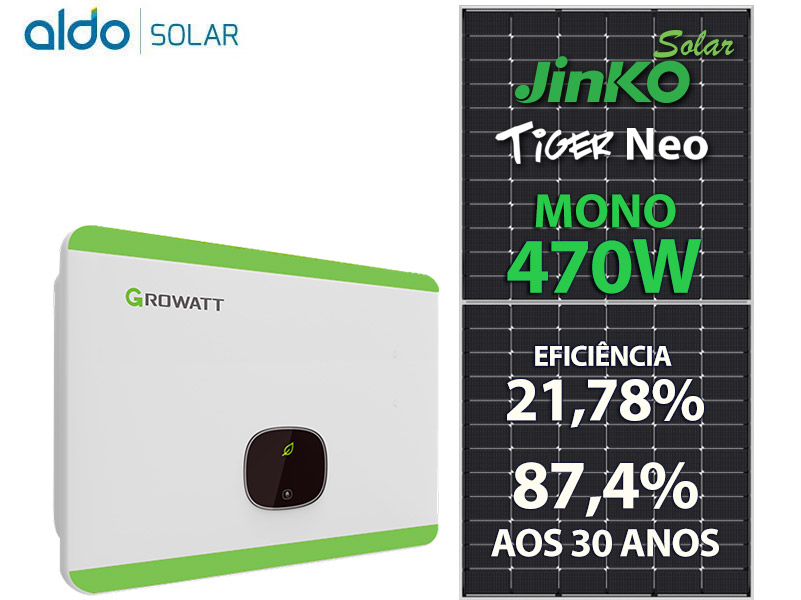 GERADOR DE ENERGIA SOLAR GROWATT ROSCA DUPLA METAL ROMAGNOLE ALDO SOLAR ON GRID GF 30,08KWP JINKO TIGER NEO MONO 470W MID 30KW 3MPPT TRIF 380V GF 30,08KWP JINKO TIGER NEO MONO 470W MID 30KW 3MPPT TRIF 380V 0