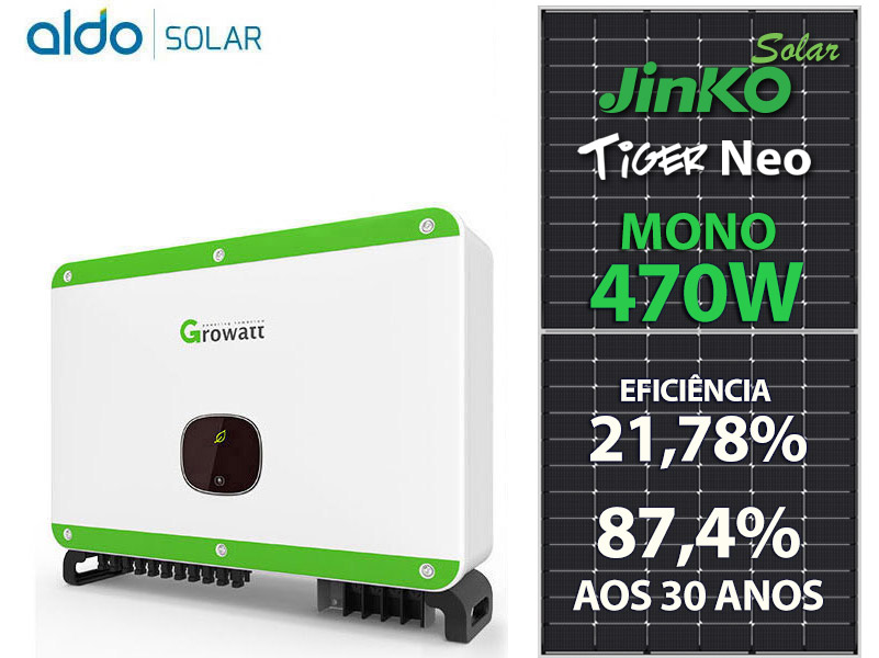 GERADOR DE ENERGIA SOLAR GROWATT ROSCA DUPLA MADEIRA ROMAGNOLE ALDO SOLAR ON GRID GF 42,3KWP JINKO TIGER NEO MONO 470W MAC 50KW 3MPPT TRIF 380V GF 42,3KWP JINKO TIGER NEO MONO 470W MAC 50KW 3MPPT TRIF 380V 0