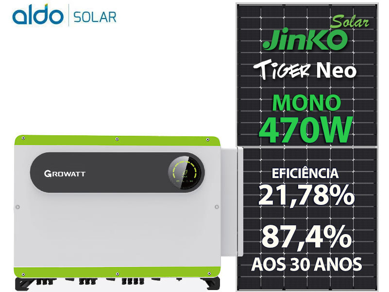 GERADOR DE ENERGIA SOLAR GROWATT ROSCA DUPLA METAL ROMAGNOLE ALDO SOLAR ON GRID GF 42,3KWP JINKO TIGER NEO MONO 470W MAX 50KW 8MPPT TRIF 220V GF 42,3KWP JINKO TIGER NEO MONO 470W MAX 50KW 8MPPT TRIF 220V 0