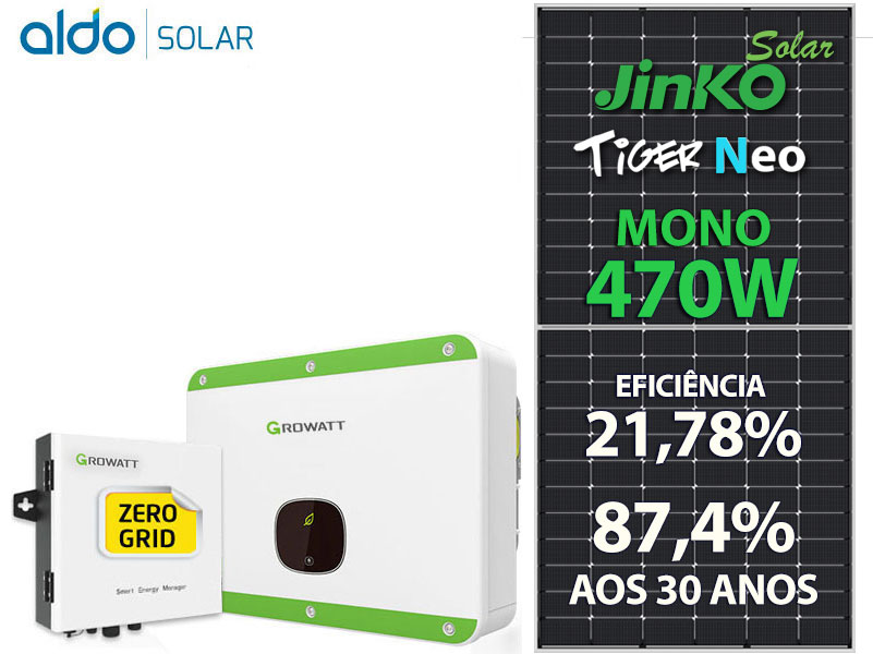 GERADOR DE ENERGIA SOLAR GROWATT ZERO GRID ONDULADA ROMAGNOLE ALDO SOLAR ZERO GRID GF 33,84KWP JINKO TIGER NEO MONO 470W MID 30KW 3MPPT TRIF 380V GF 33,84KWP JINKO TIGER NEO MONO 470W MID 30KW 3MPPT TRIF 380V 0