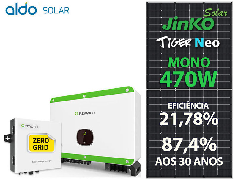 GERADOR DE ENERGIA SOLAR GROWATT ZERO GRID COLONIAL SOLAR GROUP ALDO SOLAR ZERO GRID GF 58,28KWP JINKO TIGER NEO MONO 470W MAC 50KW 3MPPT TRIF 380V GF 58,28KWP JINKO TIGER NEO MONO 470W MAC 50KW 3MPPT TRIF 380V 0