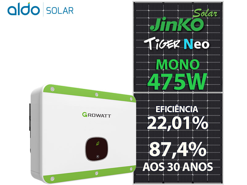 GERADOR DE ENERGIA SOLAR GROWATT METALICA PERFIL 55CM ROMAGNOLE ALDO SOLAR ON GRID GF 30,4KWP JINKO TIGER NEO MONO 475W MID 30KW 3MPPT TRIF 380V GF 30,4KWP JINKO TIGER NEO MONO 475W MID 30KW 3MPPT TRIF 380V 0