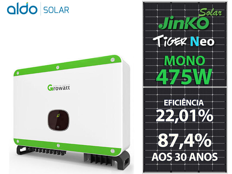 GERADOR DE ENERGIA SOLAR GROWATT METALICA PERFIL 55CM ROMAGNOLE ALDO SOLAR ON GRID GF 38KWP JINKO TIGER NEO MONO 475W MID 36KW 4MPPT TRIF 380V GF 38KWP JINKO TIGER NEO MONO 475W MID 36KW 4MPPT TRIF 380V 0